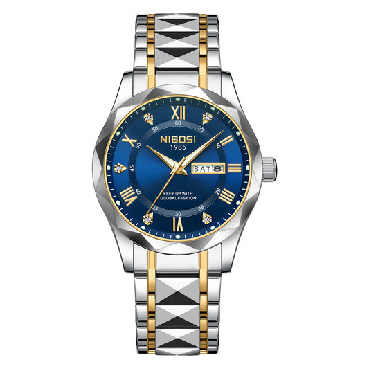 A new type of fashionable and casual quartz watch with luminous double date for men and water resistance