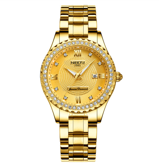 Casual steel band couple women's watch, water-resistant, luminous and diamond-encrusted English watch