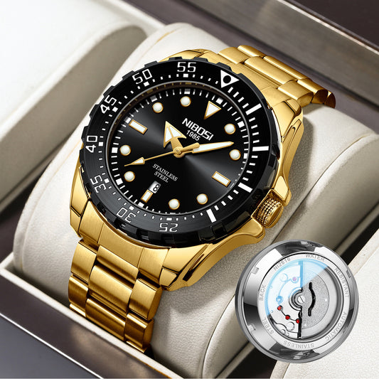 Fashionable and casual men's watch with a rotating bezel, luminous and waterproof quartz watch