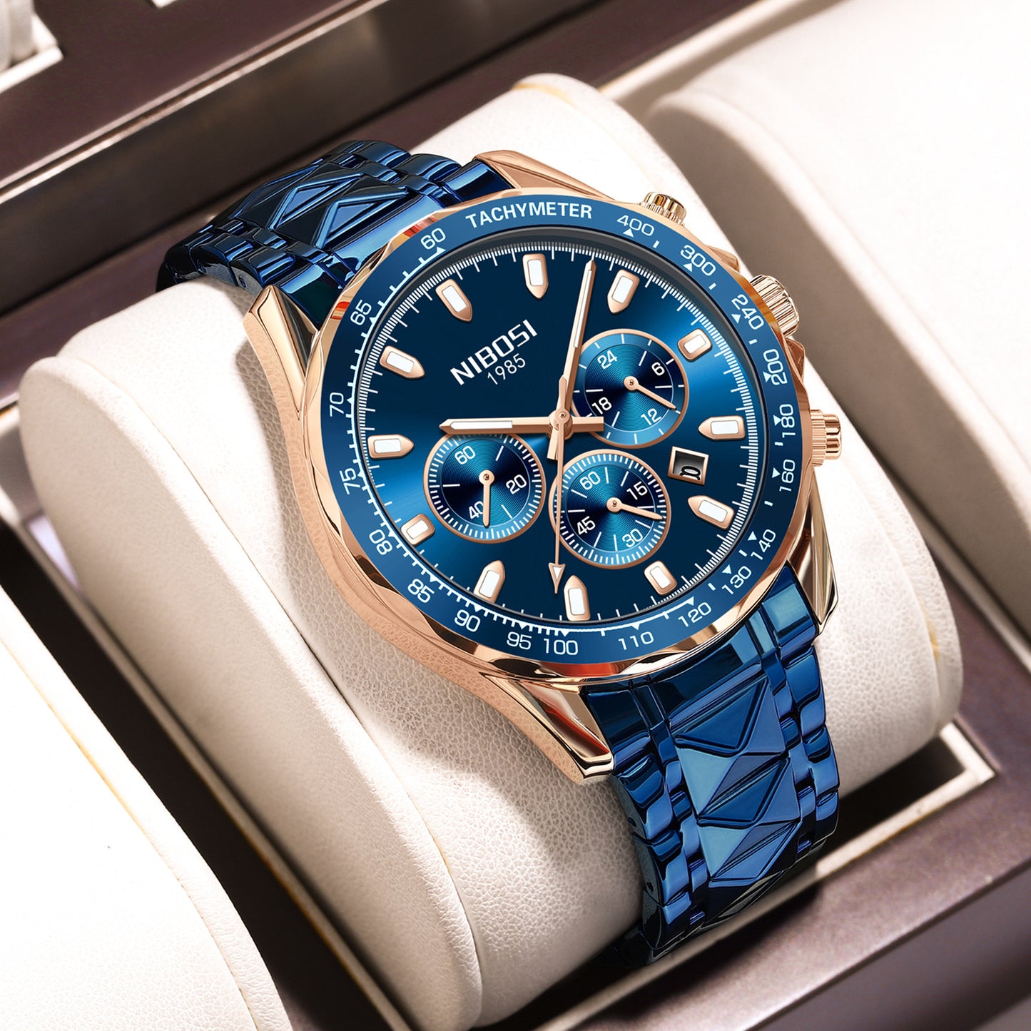 Men's casual quartz watch, water-resistant luminous stainless steel watch