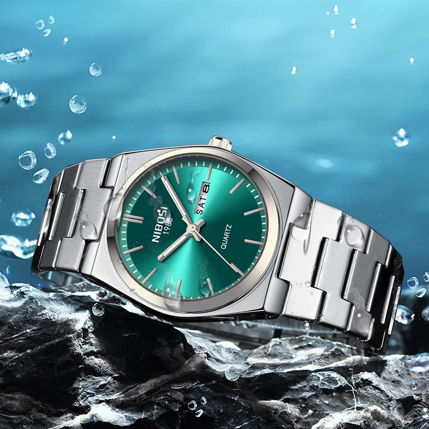 Quartz men's waterproof luminous wristwatch, fashionable and classic three-hand steel band men's watch