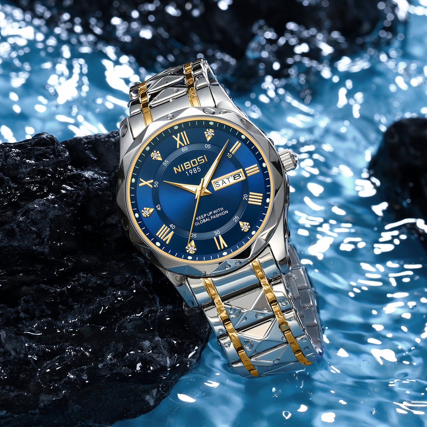 A new type of fashionable and casual quartz watch with luminous double date for men and water resistance