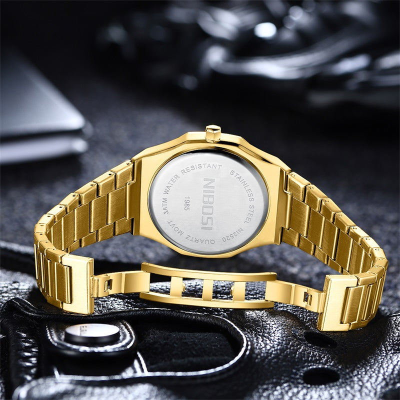 Imported movement, simple diamond-shaped gold watch, youth and men's watch, student quartz watch