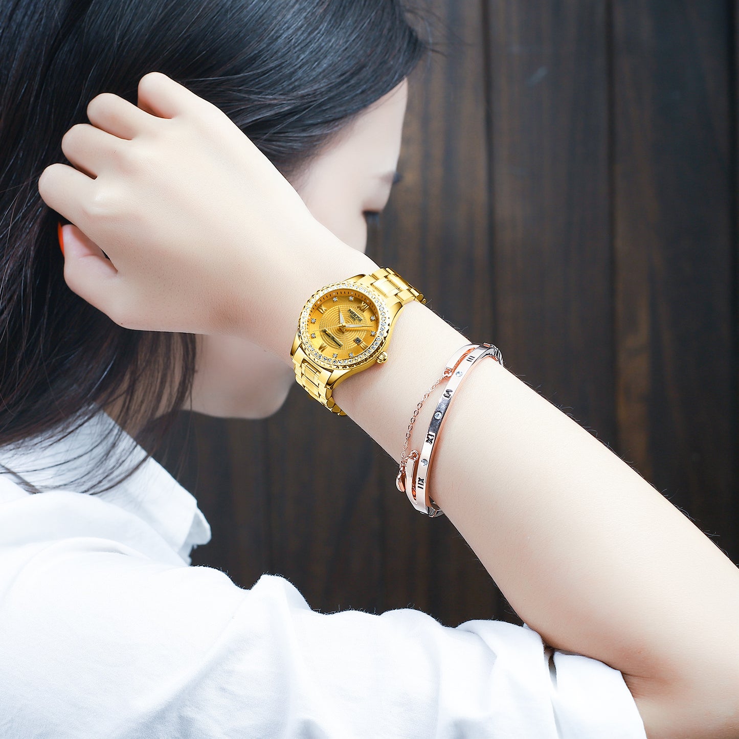 Casual steel band couple women's watch, water-resistant, luminous and diamond-encrusted English watch