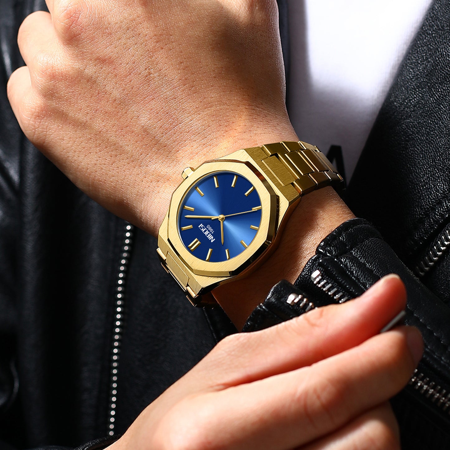 Imported movement, simple diamond-shaped gold watch, youth and men's watch, student quartz watch